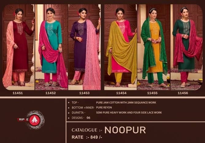 Triple Aaa Noopur Sequance Work Pure Jam Cotton Dress Material

